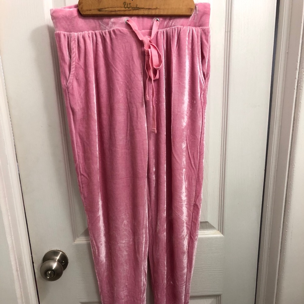 Pink velvet jogger pants